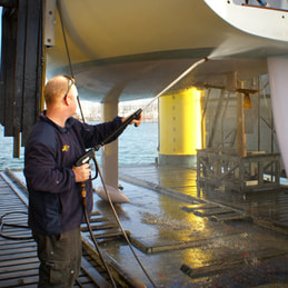 The boat haul out service includes water blasting as standard.